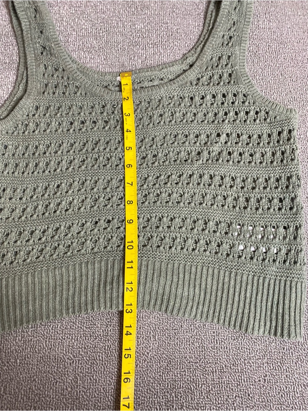 Olive Green Crochet Knit Tank Crop Top- Summer Boho Festival Beach Coastal - Picture 3 of 5